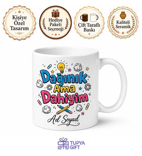 İsme Özel Dağınık Ama Dahiyim Yazılı Komik Kupa Bardak Hediye