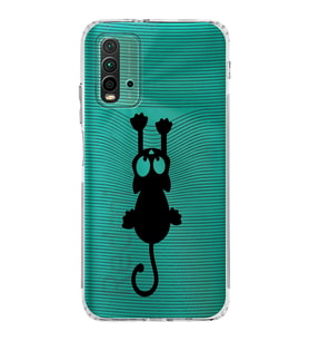 Xiaomi Redmi 9T  Kamera Korumalı Kapak Çizgi Kedi Tasarımlı Şeffaf  Kılıf