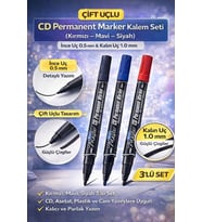 Çift Uçlu CD Permanent Marker 3'lü Set (Kırmızı – Mavi – Siyah) İnce Uç 0.5 mm & Kalın Uç 1.0 mm