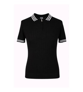 Trender Yarım Fermuarl Siyah - Beyaz Erkek Polo Yaka T-shirt 17434