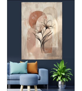 Pastel Tonlarda Soyut Bitki Çizimi Dekoratif Kanvas - Mdf Ahşap Tablo
