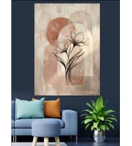 Pastel Tonlarda Soyut Bitki Çizimi Dekoratif Kanvas - Mdf Ahşap Tablo