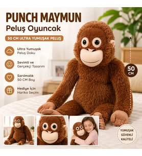 Sevimli Punch Maymun Peluş Oyuncak 50 CM Ultra Yumuşak Büyük Boy Sarılmalık Kahverengi Peluş