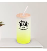 BK Gift İsimli Dad Tasarımlı Sarı Renk Pipetli Buzlu Cam Bardak 600ml - 9, Babaya Hediye, Doğum Günü Hediyesi