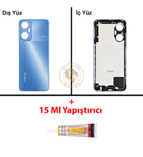 Infinix Hot 20 5G Mavi Uyumlu Arka Kapak + B7000 Yapıştırıcı Arka Cam Batarya Pil Kapağı Lazer Kesim