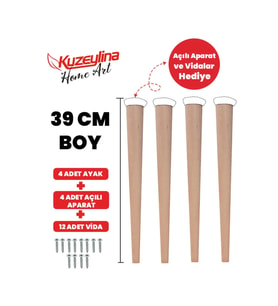 4'lü 39 Cm Doğal Ahşap Ayak Konik Masa-sandalye-tabure- Sehpa Ayağı