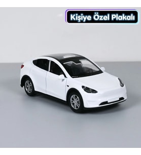 Tesla Metal Model Araba Beyaz - Kişiye Özel Plakalı (1:36 Ölçek)
