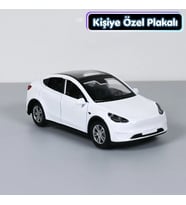 Tesla Metal Model Araba Beyaz - Kişiye Özel Plakalı (1:36 Ölçek)