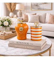 Dekoratif Obje Aslanlı Şah Küp Soft SarıMermer Silindir Soft Sarı Zebra Gold - Feray Home