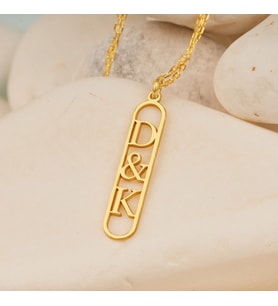 DKMN Gümüş Oval Çerçeveli Harfli Kolye 925 Ayar Kadın Gümüş Kolye (Gold)
