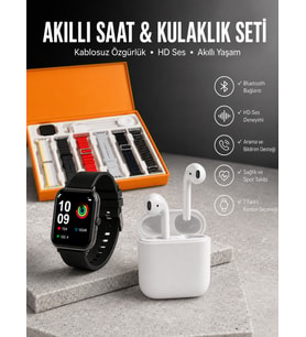 7 Kordonlu Akıllı Saat Ve 2.Nesil Kulaklık Yüksek Ses Kaliteli Uzun Pil Ömrü