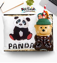 Kişiye Özel Yeşil Şapkalı Ayıcık Pipetli Bardak & Sevimli Panda Yastık