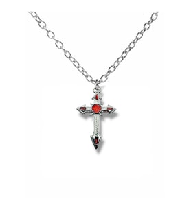 Antik Eskitme Red Dot Haç Figürlü Unisex Kolye – 60 cm Zincirli, Metal Gotik ve Vintage Takı (Gümüş)