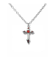 Antik Eskitme Red Dot Haç Figürlü Unisex Kolye – 60 cm Zincirli, Metal Gotik ve Vintage Takı (Gümüş)