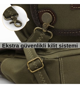 Cappadocia Vintage 4017 Haki 14" Laptop Kanvas Postacı Okul Çantası Unisex Kilitli Çok Cepli Omuz Askılı