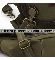 Cappadocia Vintage 4017 Haki 14" Laptop Kanvas Postacı Okul Çantası Unisex Kilitli Çok Cepli Omuz Askılı