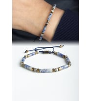 Sodalit Doğal Taş Silindir Kesim 4x13mm Küre Taşlı Makrome Bileklik