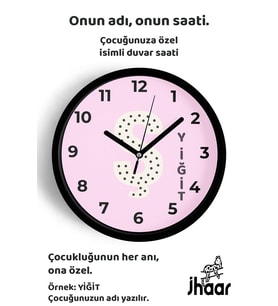 İsme Özel Ş Harfli Pembe Çocuk Odası Duvar Saati Orta Boy 30 cm Siyah Camlı Sessiz