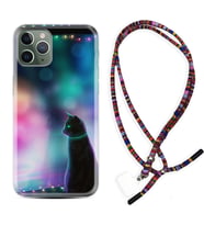 Apple iPhone 11 12 13 14 Pro Max Kılıf Boyun Asklı Rasta Silikon Window Cat 1787