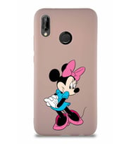 Huawei P20 Lite Soft Premier Kapak Minnie Mouse-F Tasarımlı Silikon Kılıf - Pudra (Şeffaf)