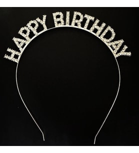 Gümüş Kristal Taşlı Happy Birthday Doğum Günü Tacı İthal Ürün A Kalite 17x16 cm (5343)