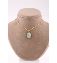 Akuamarin Doğal Taş Kolye Ucu Gümüş Zincir Dahil M368