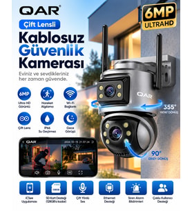 Wifi Akıllı Güvenlik Kamerası Çift Lensli Döner Başlıklı Uzaktan Canlı İzleme Telefon Kontrollü IP Kamera Gece Görüşlü [İç/Dış Mekan]