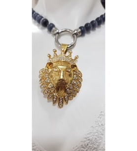 Çelik Dumanlı Gri Kaplan Gözü Taşlı Sarı Aslan(LION) Kası Kolye