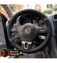 Vw Polo 6R Dikme Direksiyon Kılıfı Premium Komple Delikli Deri Siyah Dikiş 2009-2014