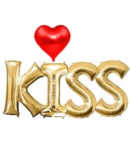 Pazariz  Sevgililer Günü Küçük Gold Kıss Folyo Balon Set 4 Küçük Kırmızı Kalp Folyo Balon