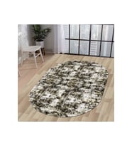 Dijidekor Halı siyah Cool K1310 Yıkanabilir Oval Kesme İnce Yolluk Kilim Salon Halısı Modelleri (Yeşil-Siyah)