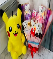 Yılbaşına,  Sevgililer Günü’ne Özel Pikachu & Renkli LED’li Ayıcık Buketi Hediye Seti (40 cm)