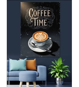 Coffee Time Kahve Fincanı Motto Dekoratif Kanvas - Mdf Ahşap Tablo