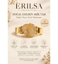 Sertifikalı Golden Akik Taşı Doğal Taş Yüzük Bakır Kasa Gold Kaplama Ayarlanabilir