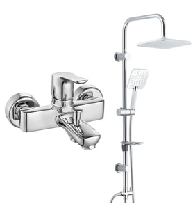 ECA Luna Banyo Bataryası+T-MAY Banyo Çamlıca Kare Tepe Duş Takımı Seti Paslanmaz (Krom)