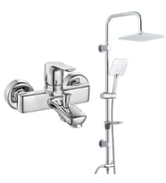 ECA Luna Banyo Bataryası+T-MAY Banyo Çamlıca Kare Tepe Duş Takımı Seti Paslanmaz (Krom)
