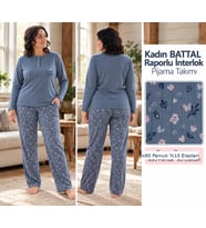 LANA Kadın Battal Pamuk Likralı Raporlu İnterlok Kışlık Pijama Takımı 245/16 - 1 Adet