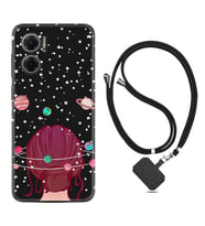 Xiaomi Redmi Note 11E Kılıf Resimli Boyun Askılı İpli Desenli Silikon Space Woman 1311
