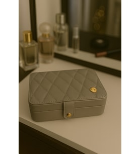 Deri Baklava Desenli Seyahat Takı Organizer, 16cm, Gri