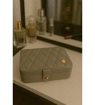 Deri Baklava Desenli Seyahat Takı Organizer, 16cm, Gri