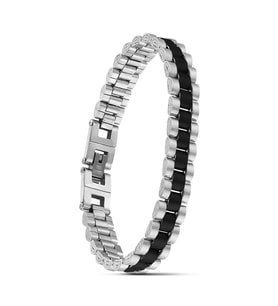 Moncuk Design Siyah Beyaz Ful Çelik Bileklik 33511G1D5M