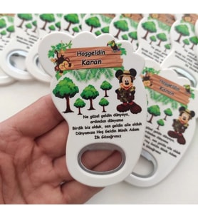 İsme Özel Bebek Ayağı Açacak Magnet- İzci Doğum Günü Magneti - Mickey Mause Açacak Magnet
