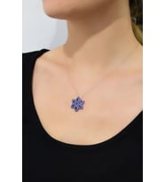 925 Ayar Gümüş Rose Kaplama Safir Damla Lotus Kolye