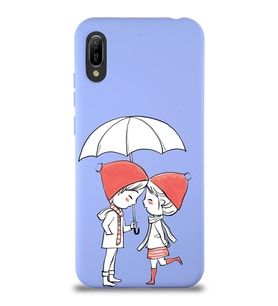 Huawei Y6 2019 Uyumlu Lansman Kılıf Aşk Tasarımlı İçi Kadife Kapak-Lila (Şeffaf)