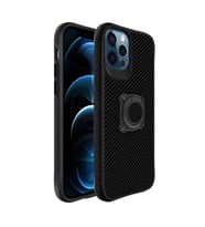 Uyumlu Model Apple iPhone 12 Pro Max Kılıf Karbonfiber Yüzüklü Kapak (Siyah)