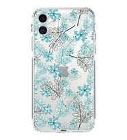 Apple iPhone 11Kamera Korumalı Tıpalı Kapak Floral Su Yeşili Tasarımlı Şeffaf Kılıf