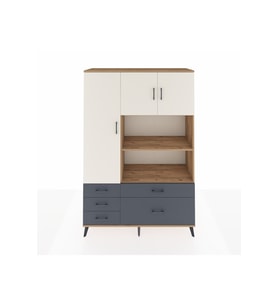 Hyperion Dolap 7 Raflı 5 Çekmeceli 3 Kapaklı 132x44x195 Çam-Aytaşı/Antrasit