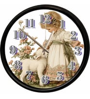 Vintage Kız Çocuğu ve Kuşu Temalı Dekoratif Duvar Saati 28 Cm Sessiz Mekanizma