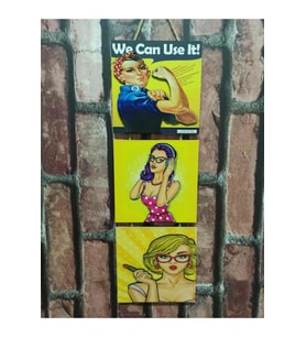 Retro Time Kadın Kabartmalı Baskı 3'lü Tablo Woman