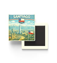 Retro Şili Santiago Şehri Temalı Vintage Buzdolap Magneti – 9x9 cm